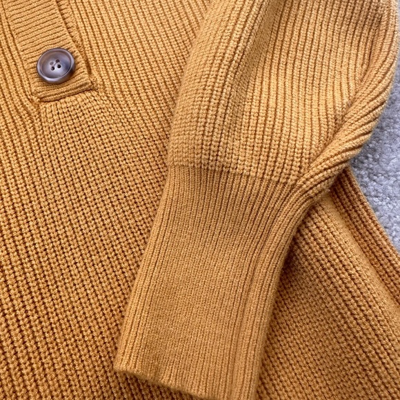 Mirol Mustard Yellow Ribbed Knit Sweater Dress | V-Neck Button Front - Picture 5 of 6